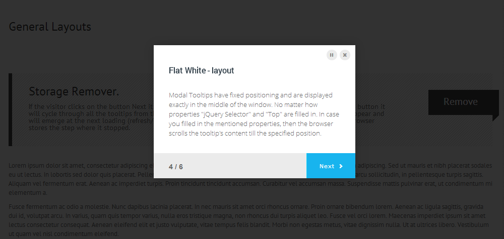 Preview Modal Tooltip with "Flat White - Blue" layout.