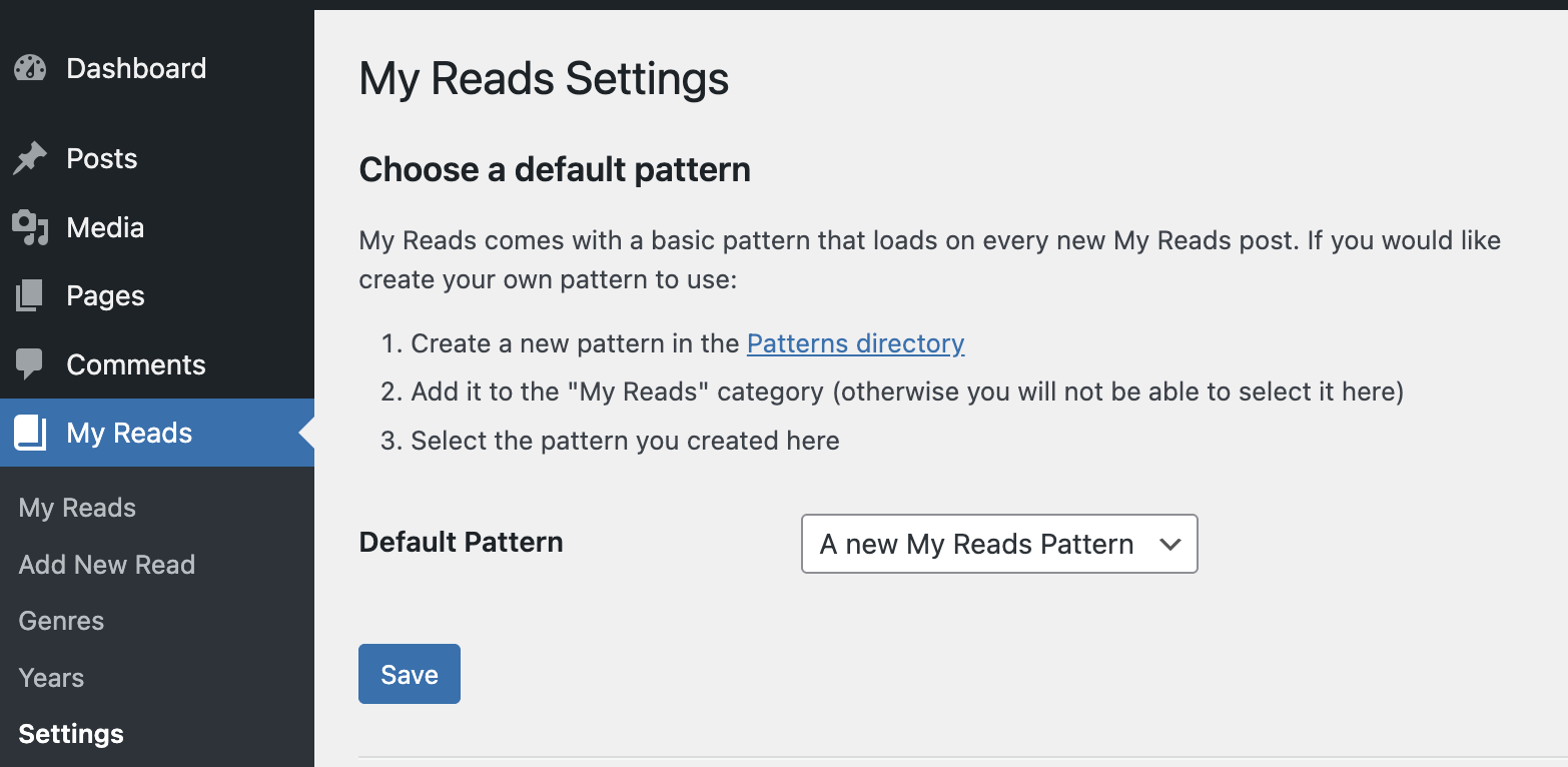 Select a custom pattern as the default for new reads.