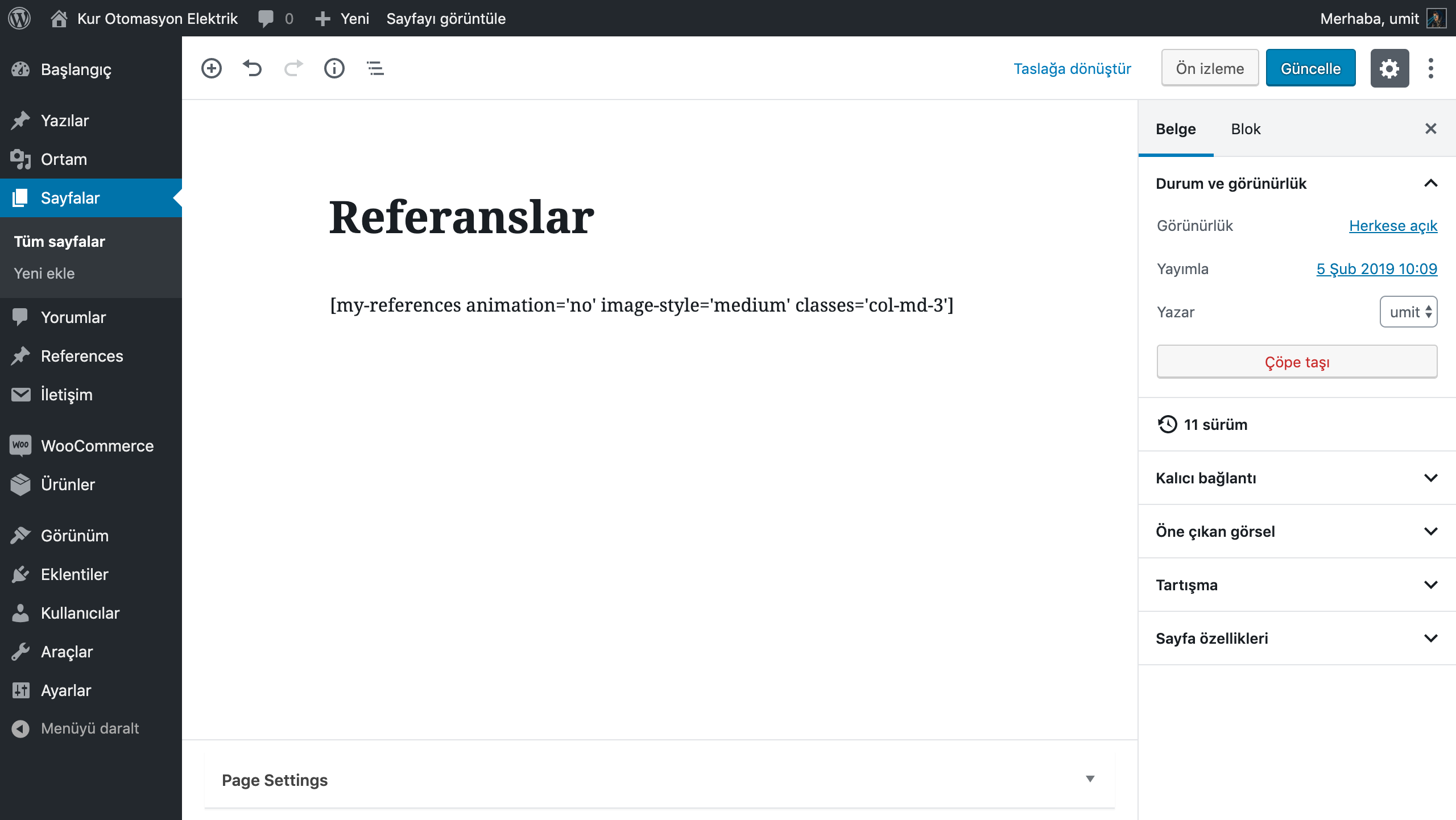 My References shortcode in editing page