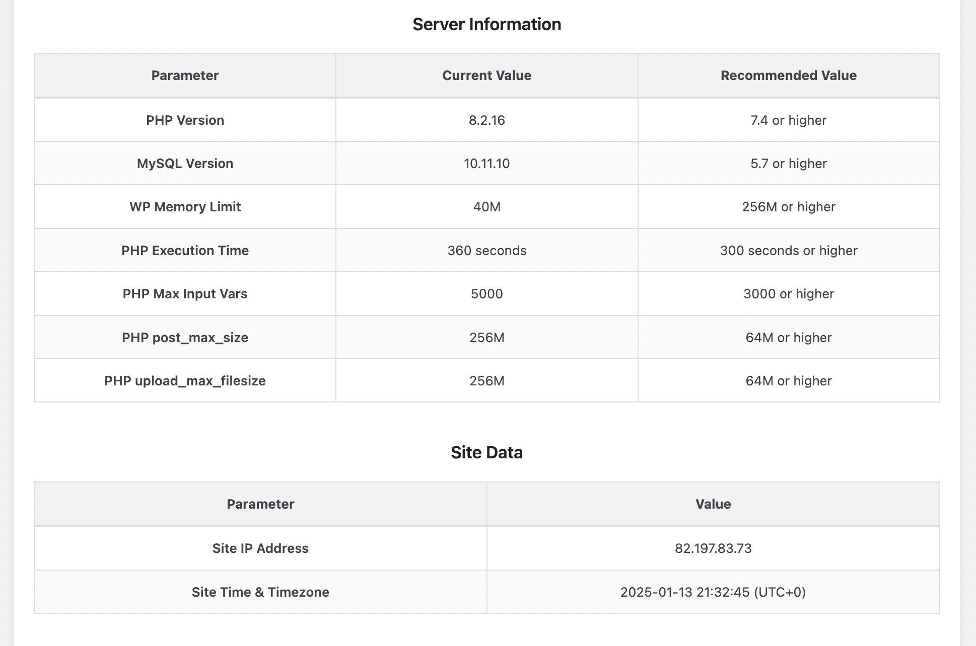 My Server Info on the admin plugins page.