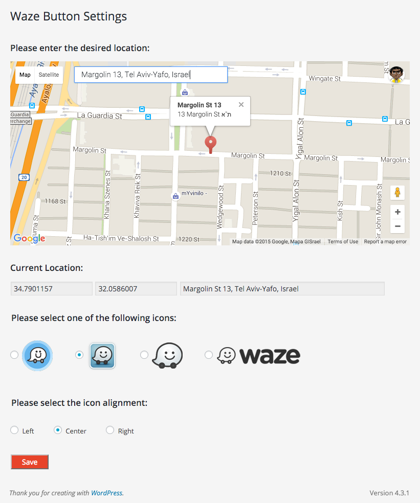 "MyWaze" settings page.
