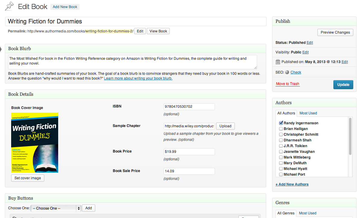 This is the admin interface for an individual MyBookTable page.