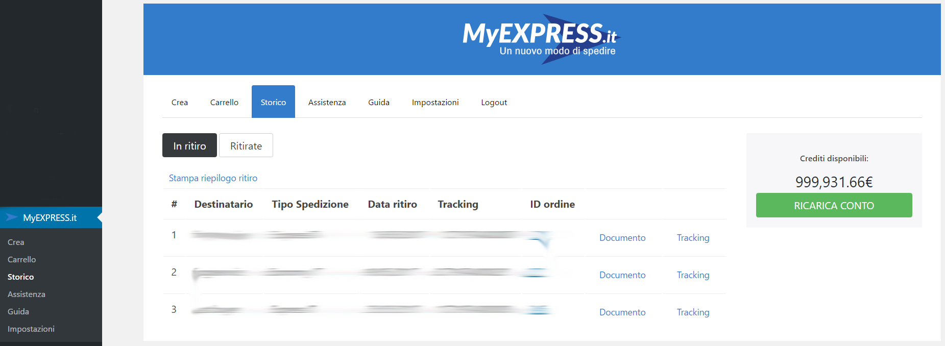 Avrai a disposizione lo storico e le informazioni di tutte le spedizioni create