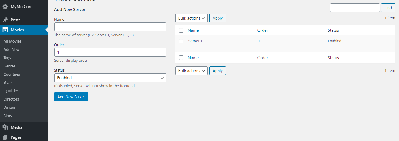 Server Video list management