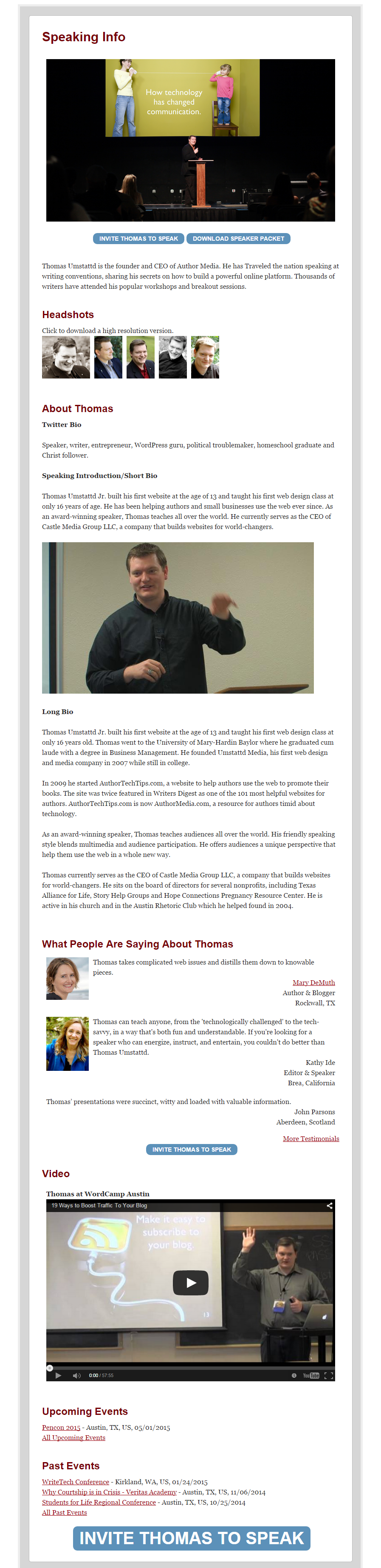 This is an example speaking page created with the plugin.