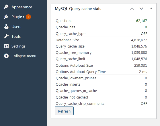 Disabled query cache stats