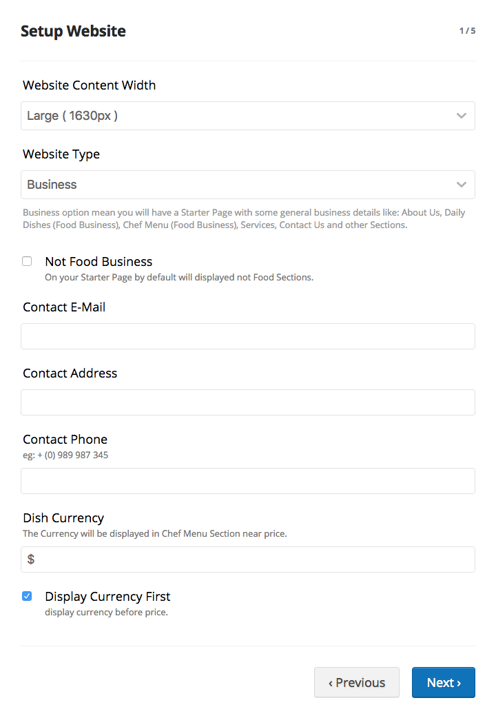 Step 1 - this is default step with general website settings