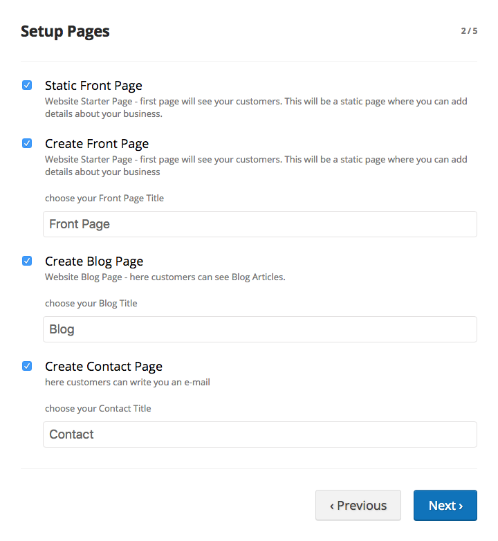 Step 2 - this is default step with page settings