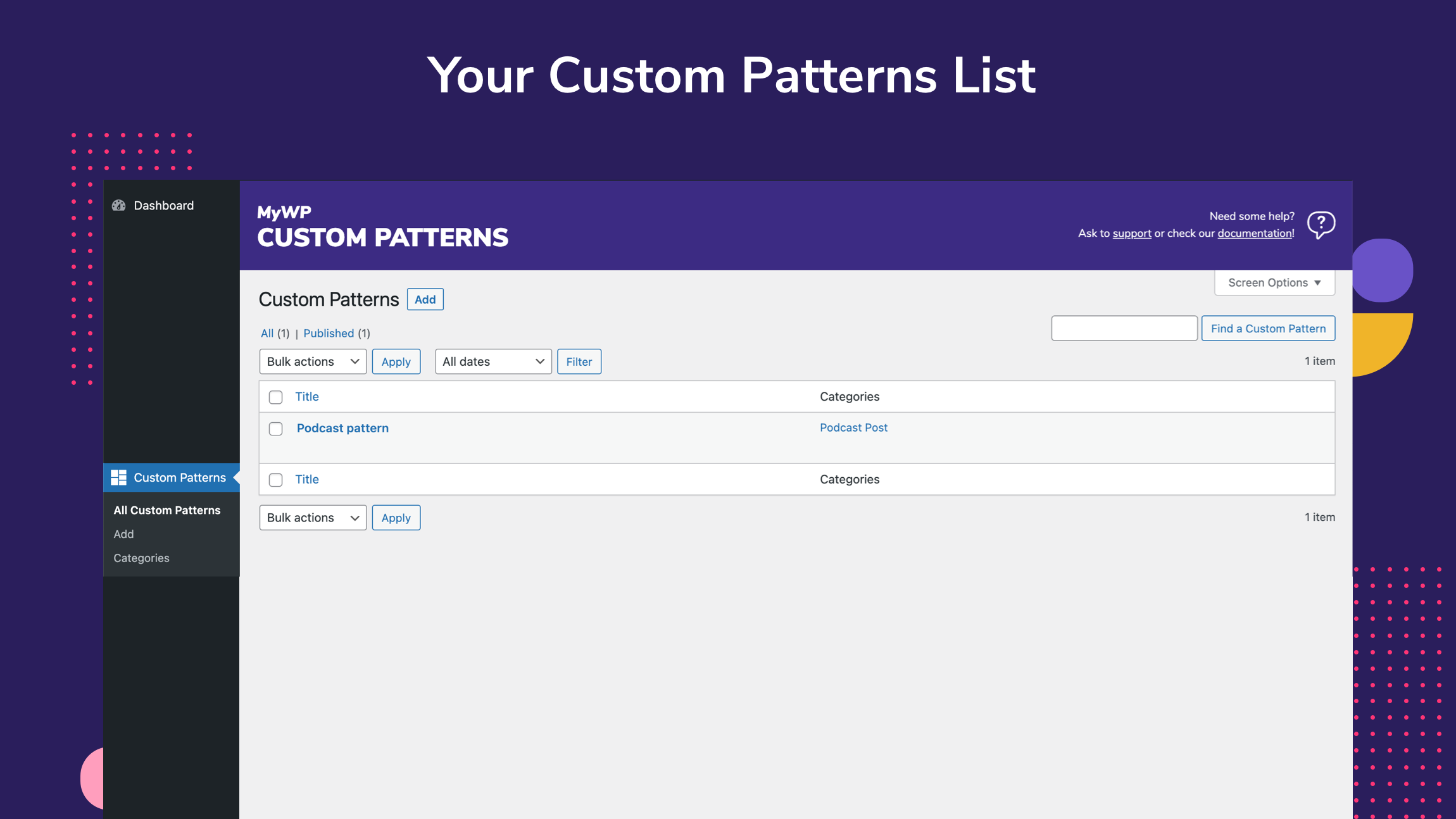 Manage your block pattern