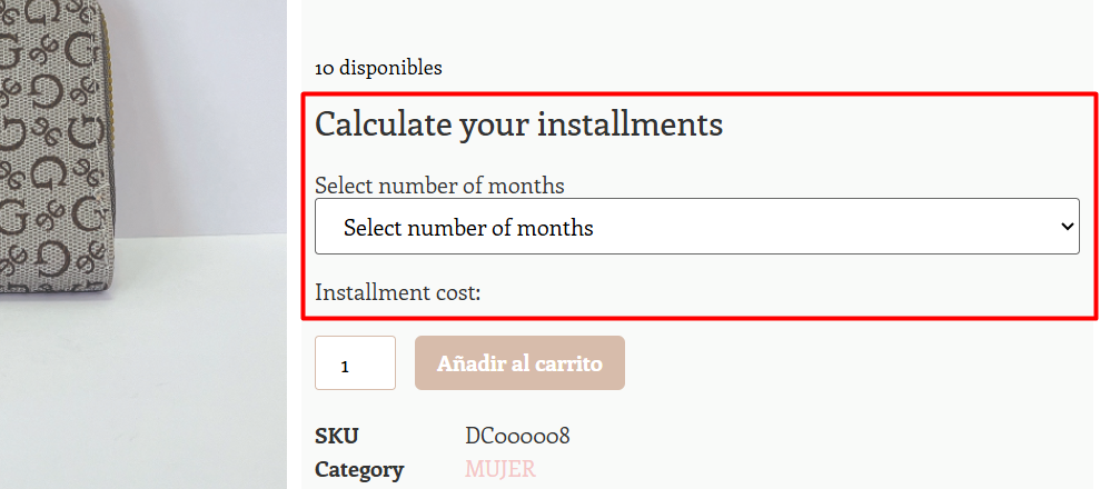 View of the selector for months to defer on the product page