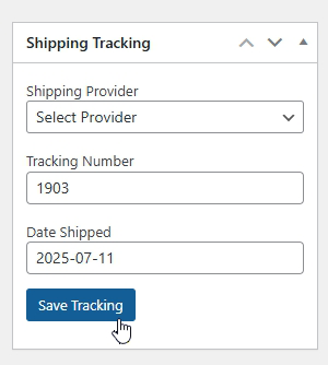 Order tracking meta box on edit order page