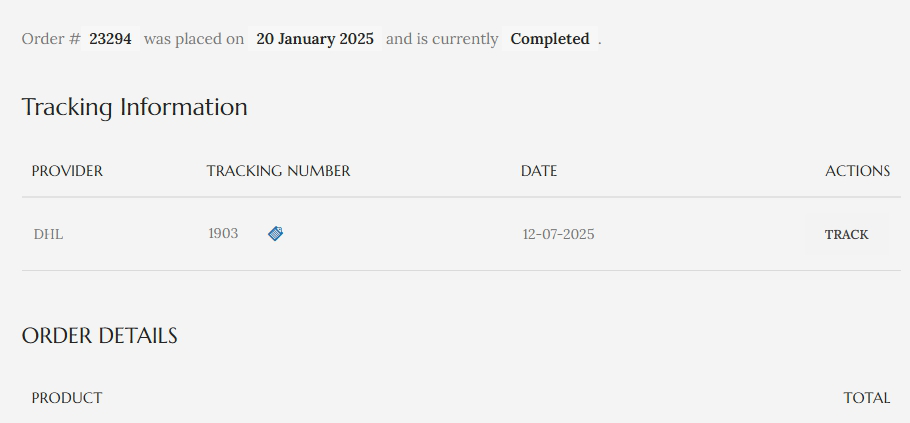 Customer view in My Account area