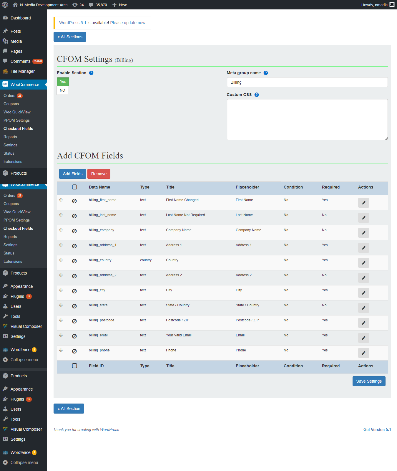 Billing Section Fields