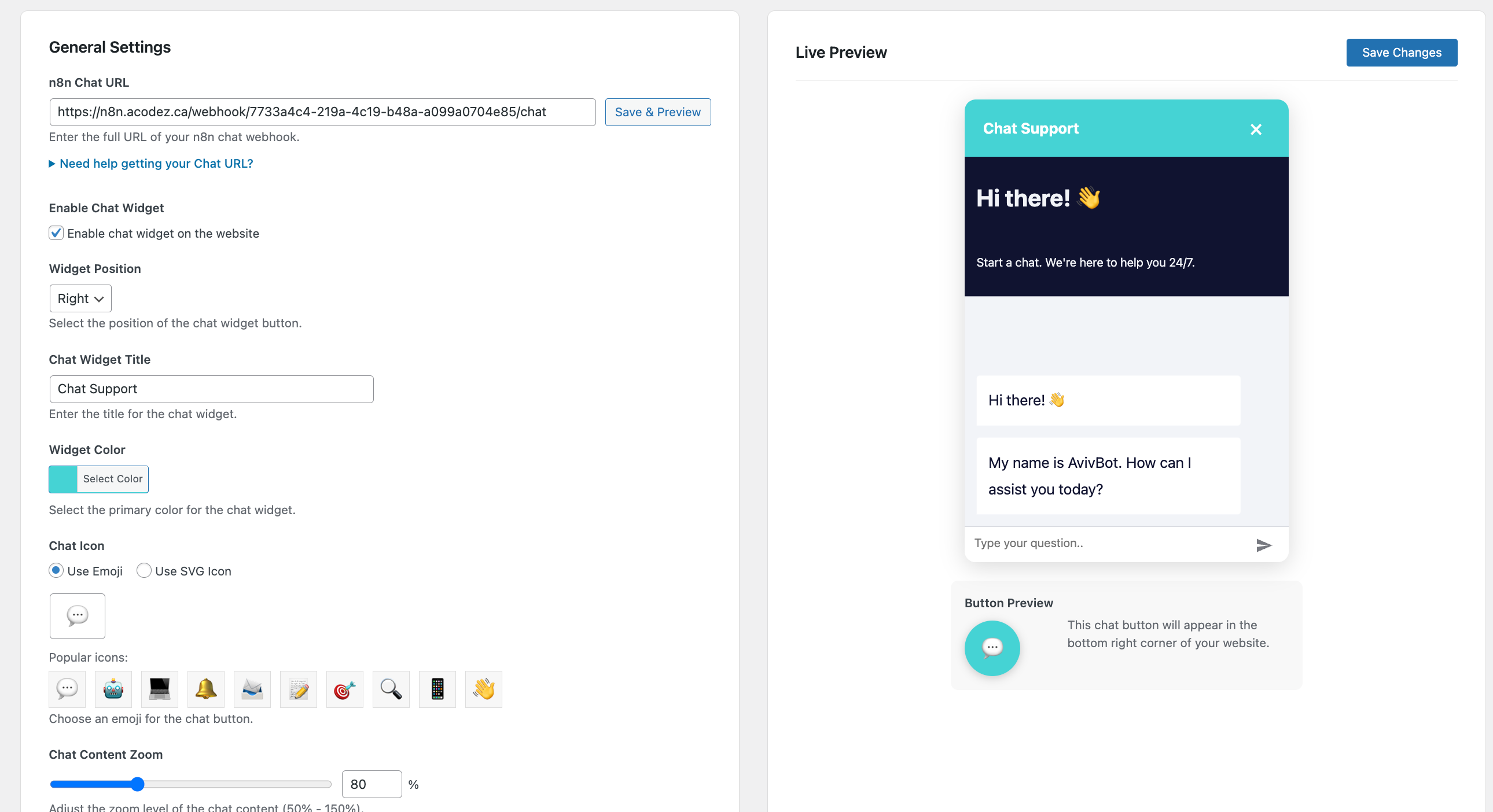 Admin settings page