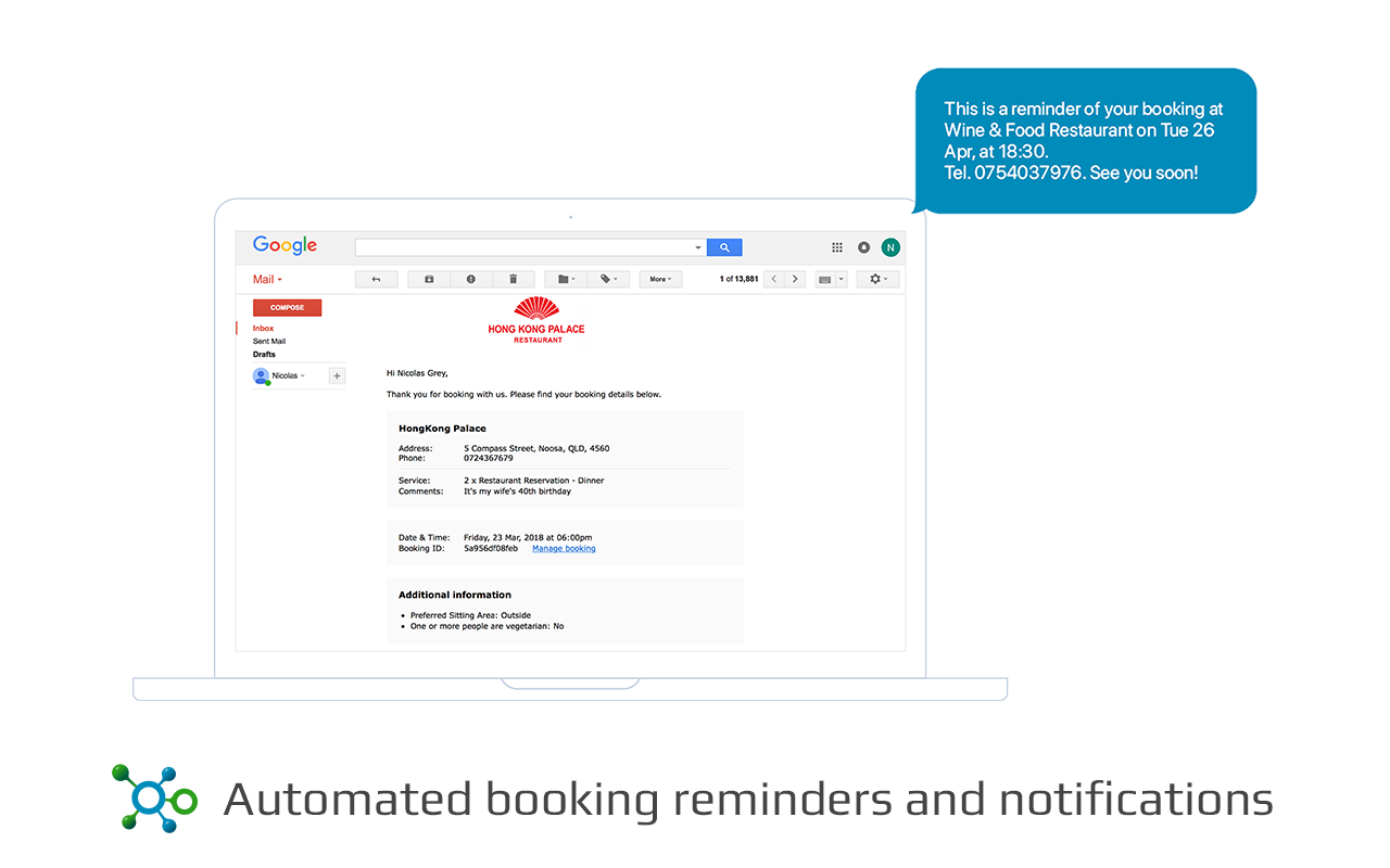 Reduce no-shows with email and SMS reminders