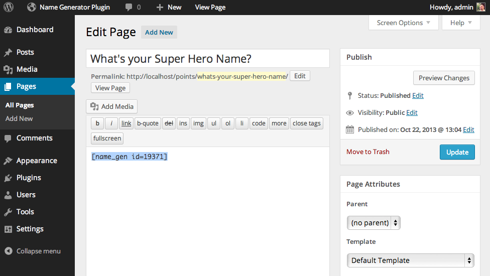 Adding Shortcode to a Page