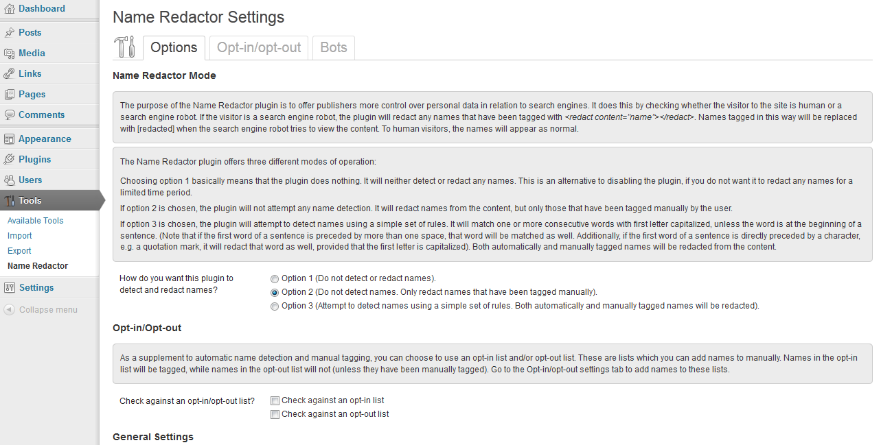 screenshot-1.png - The Options tab, which controls various plugin