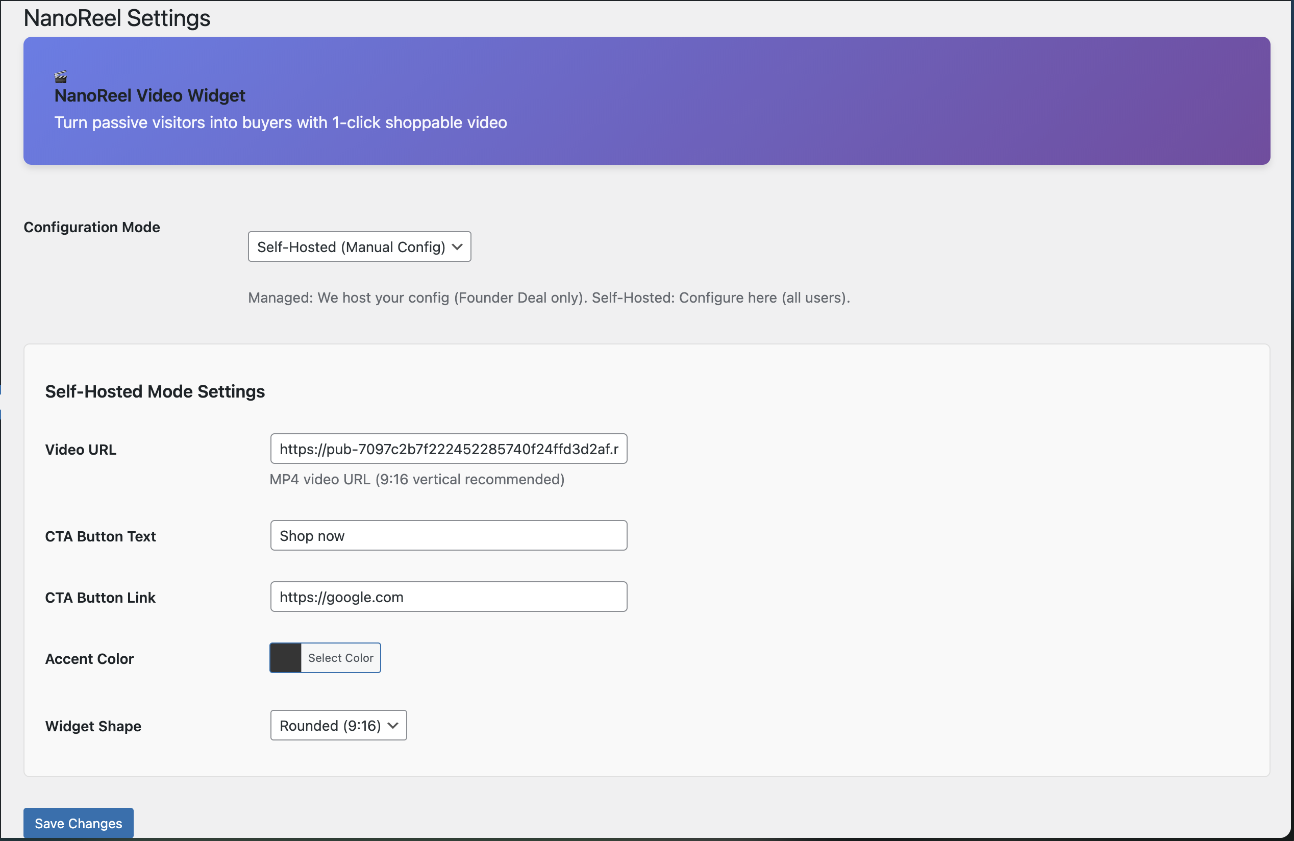 Admin settings page - Self-Hosted Mode