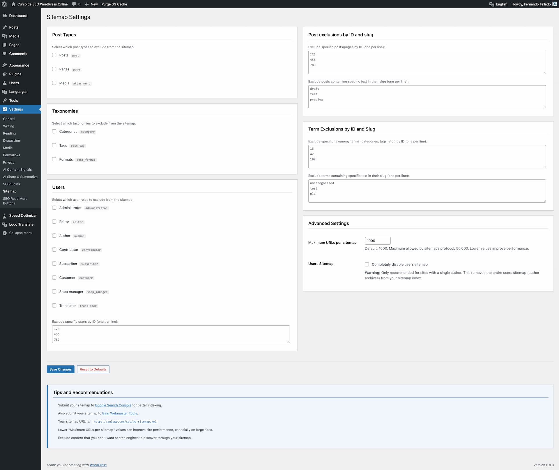 Post types selection options