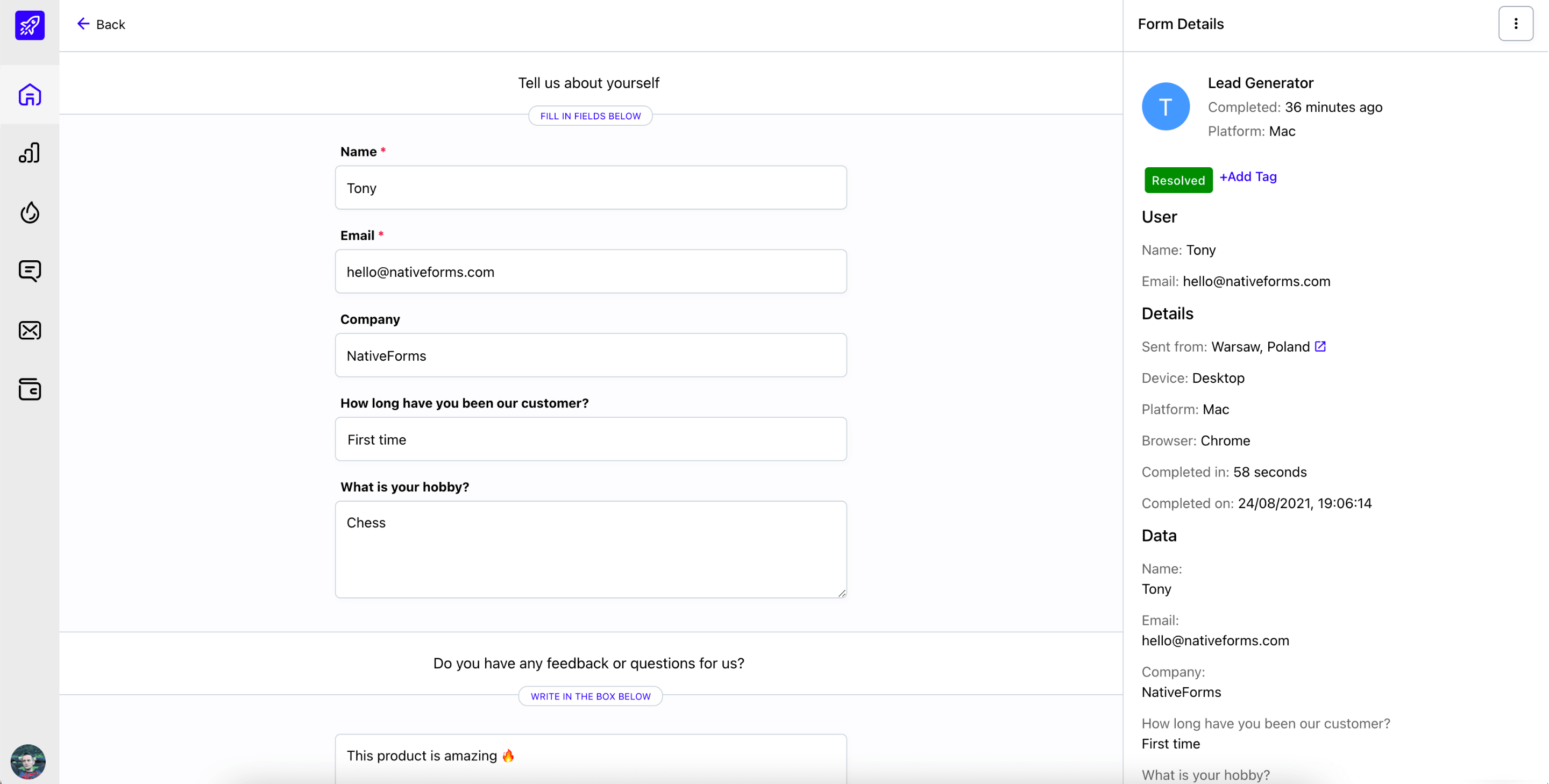Completed Form Details