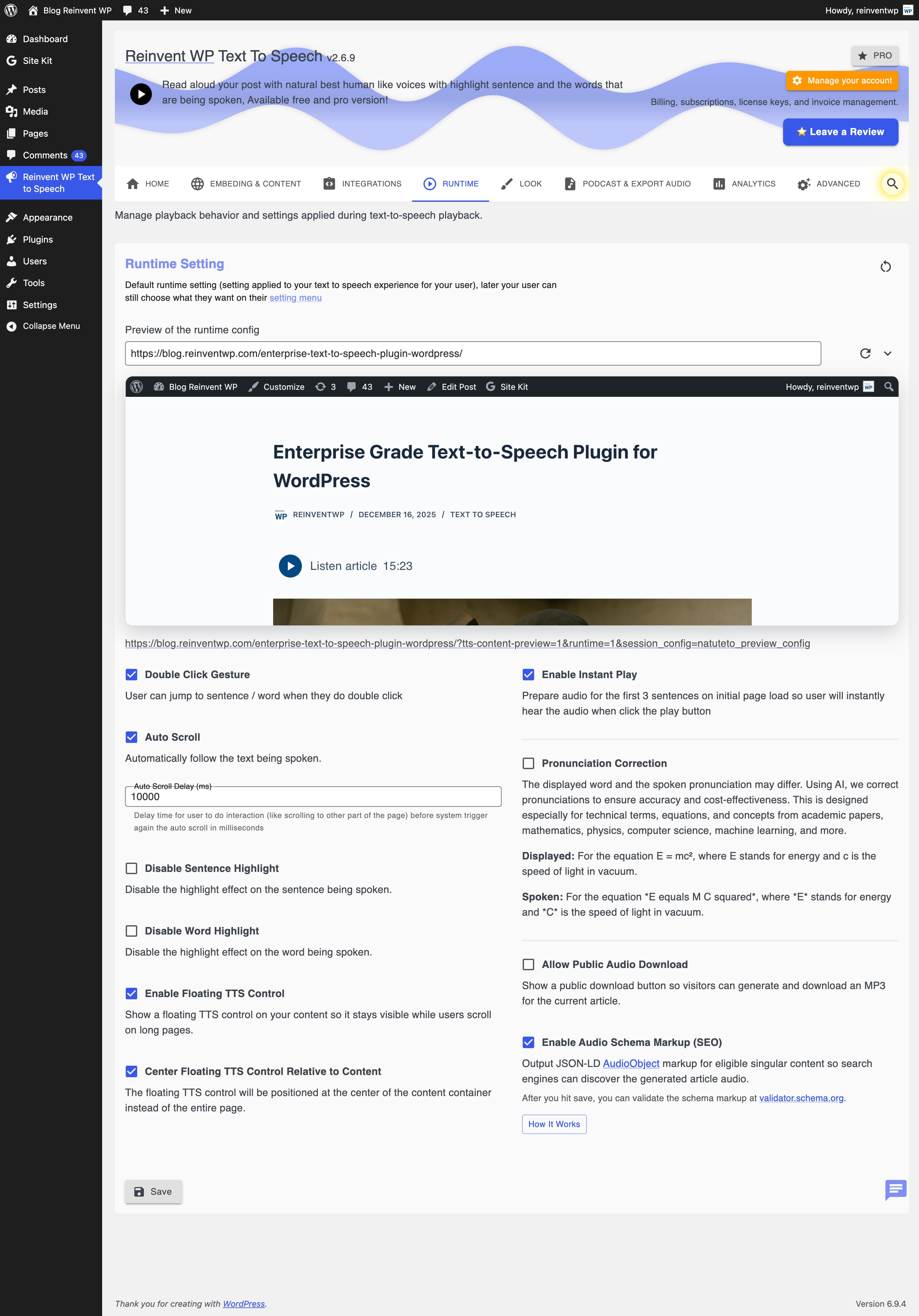 The “Listen” button above your post
