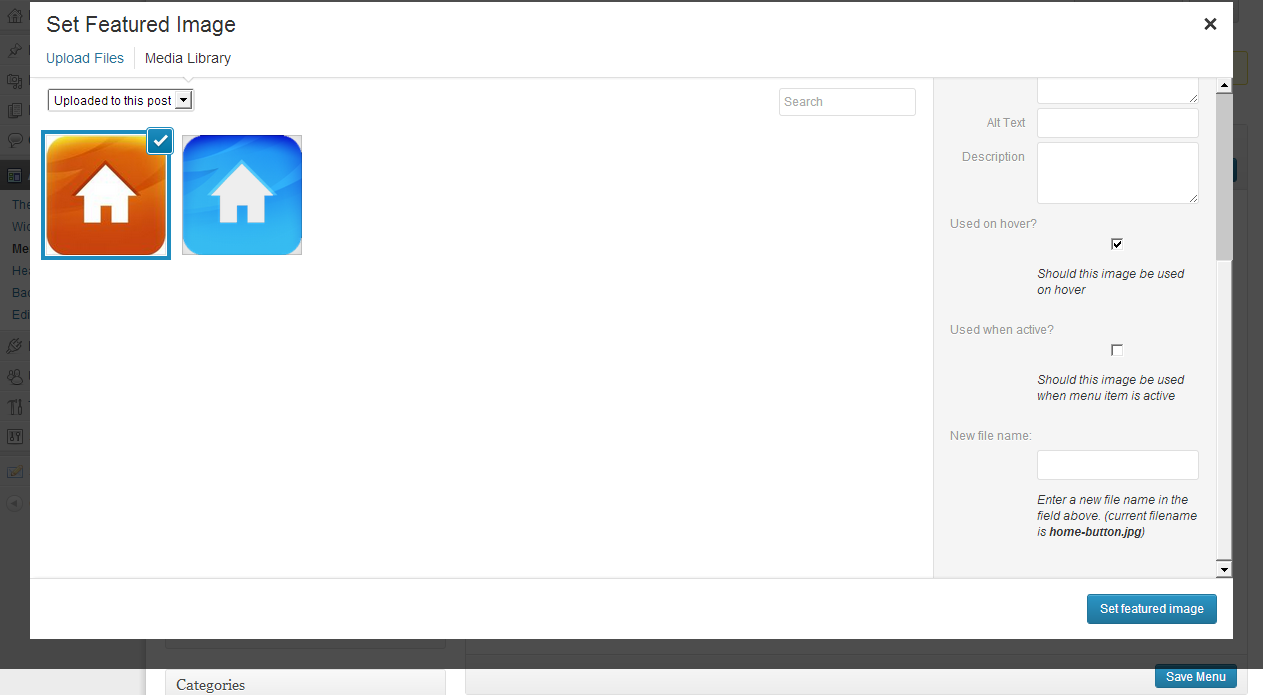 Setting image used on hover from media modal screen