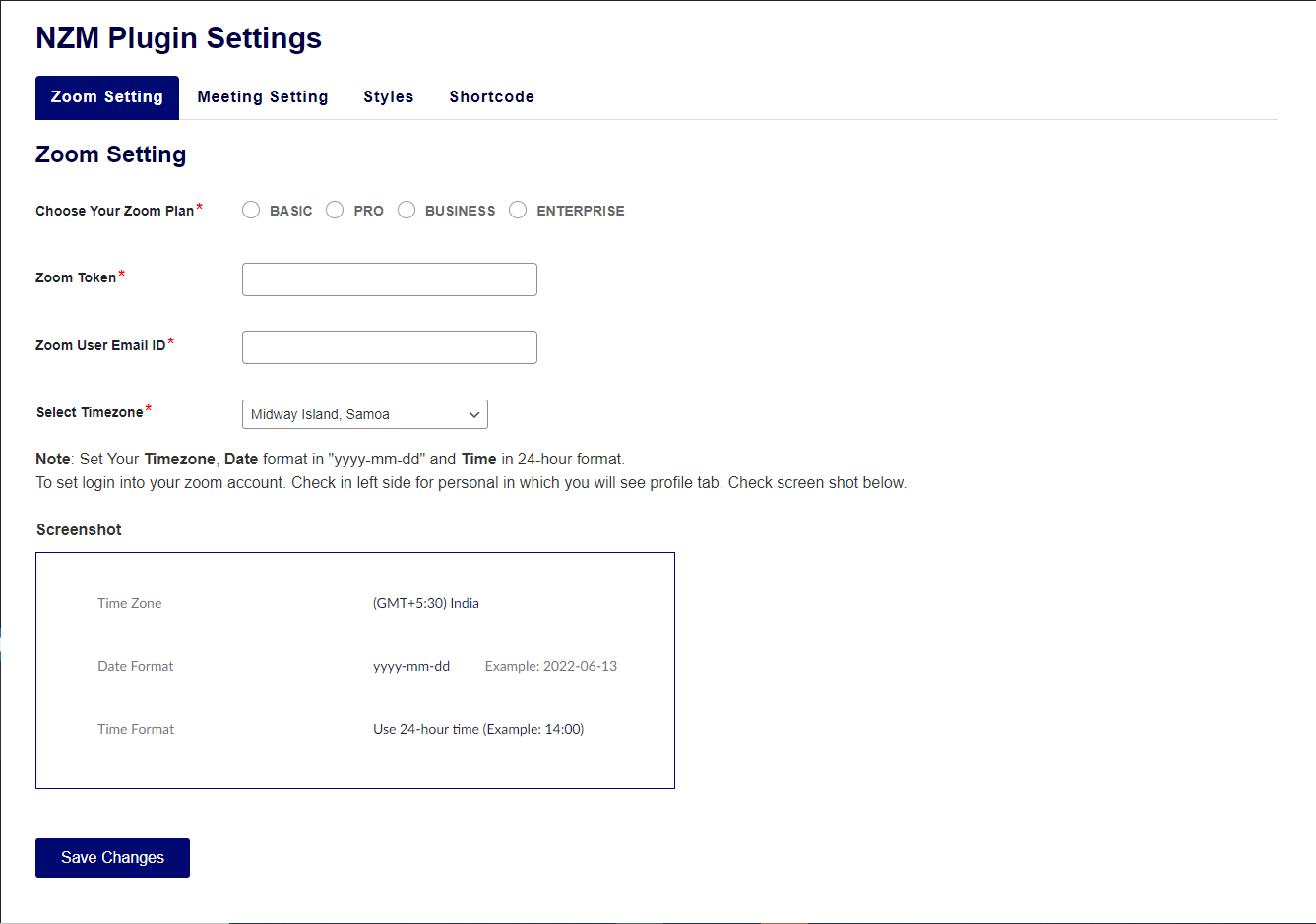 NZM zoom setting screen.
