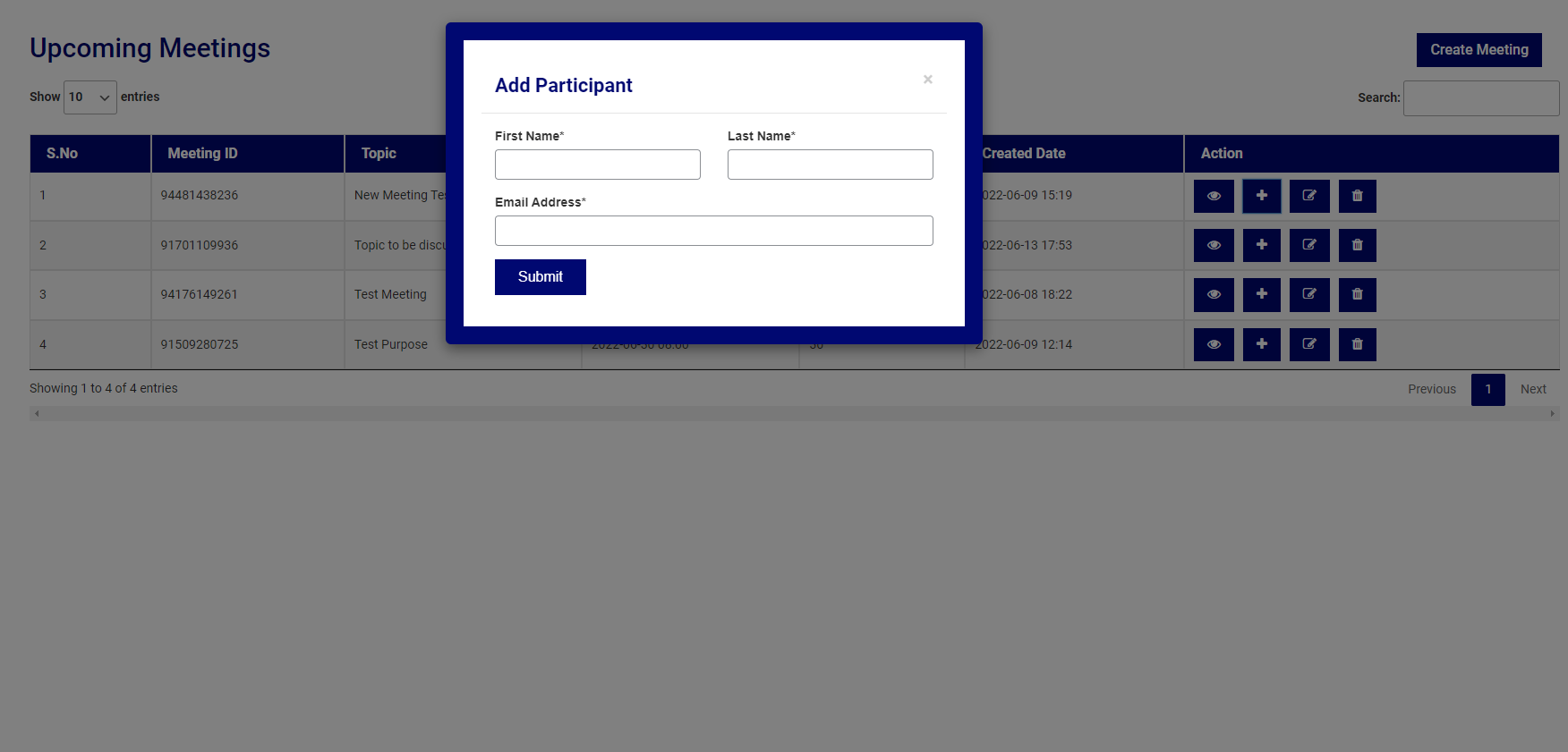 NZM meeting setting screen.