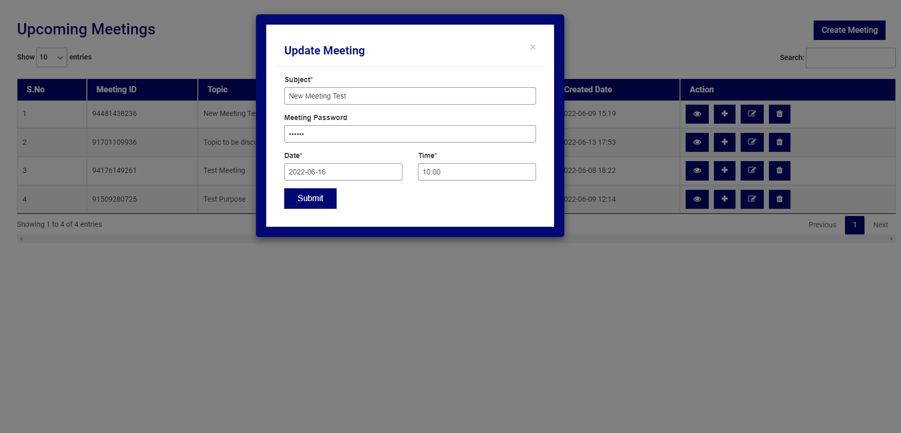 Meeting detail screen.