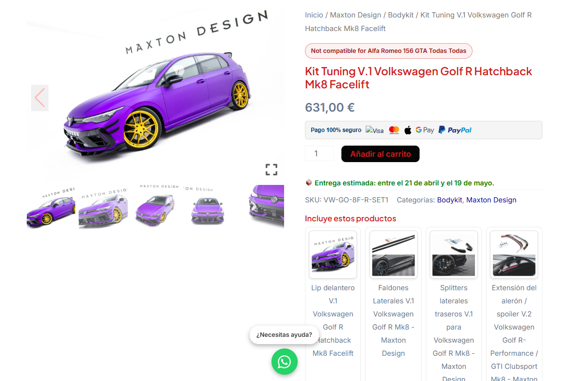 Fixed bundle front-end showing the included products summary carousel.