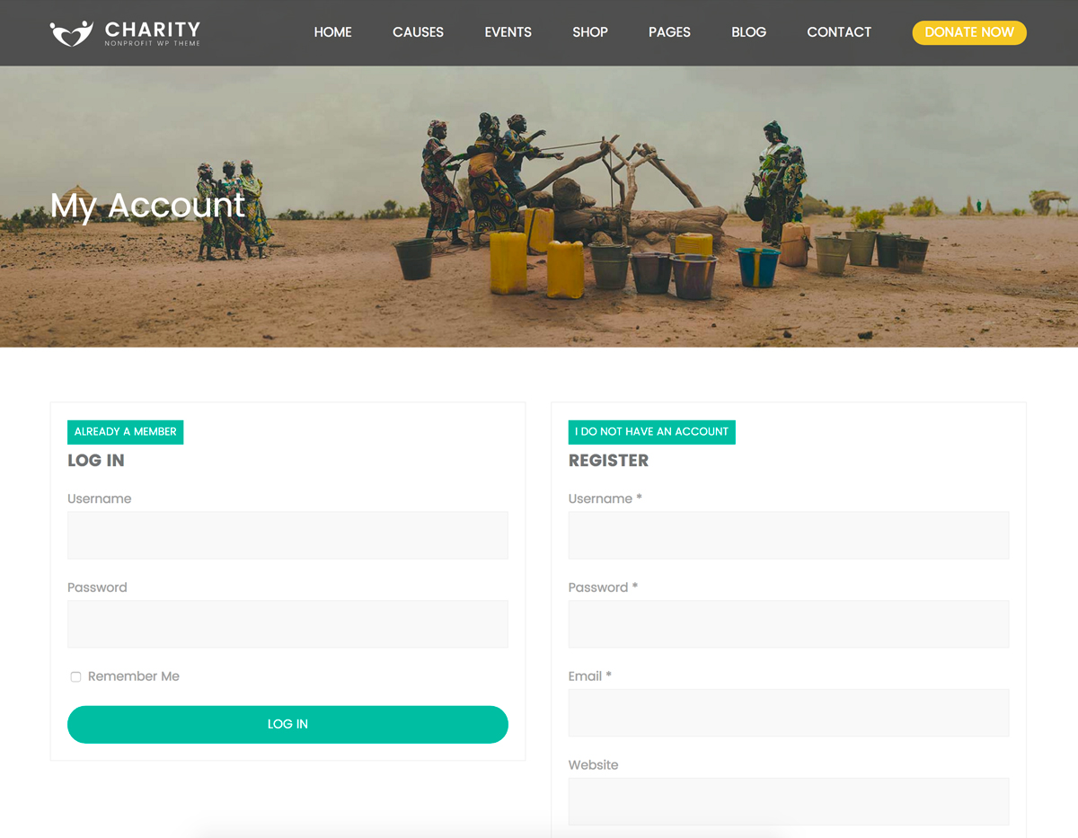 Account Page - login and register feature