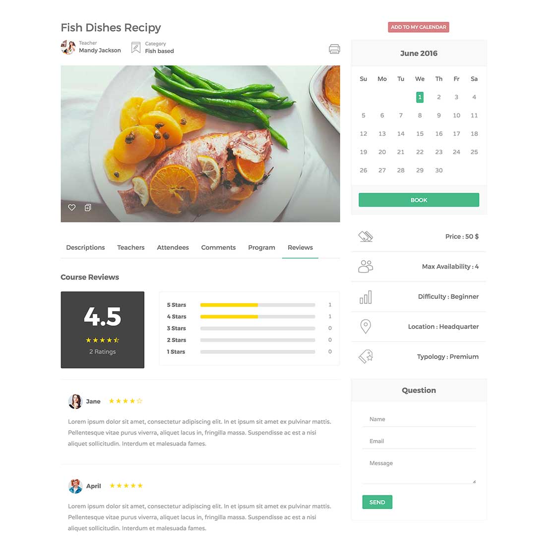 Single course page - reviews