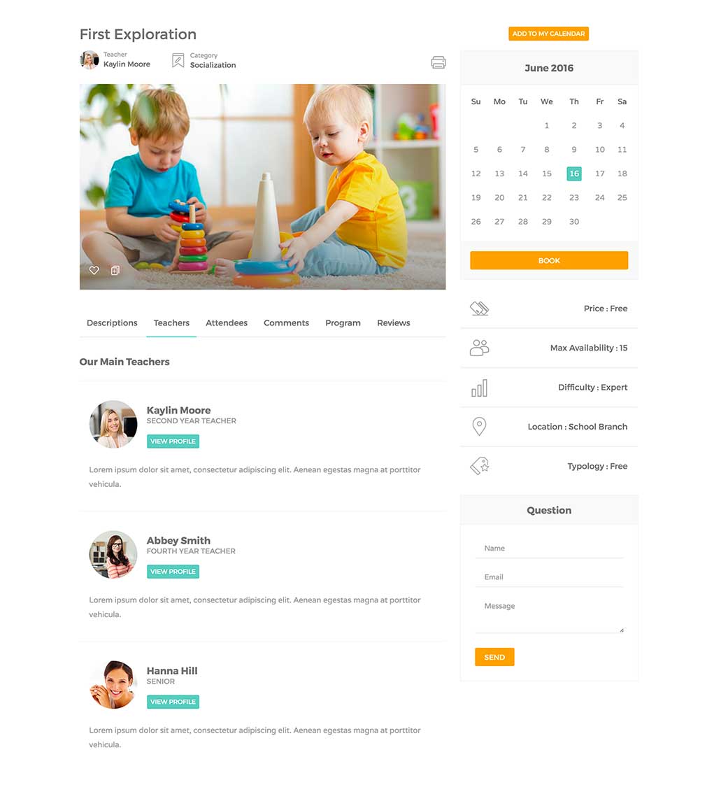 Single course page - teachers