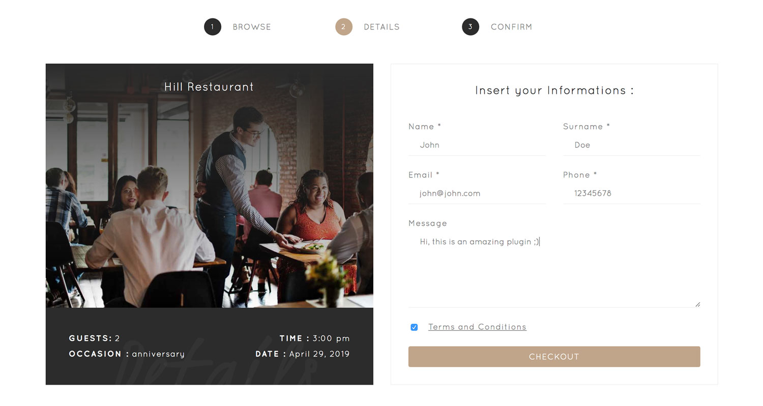 Table Reservation - Details