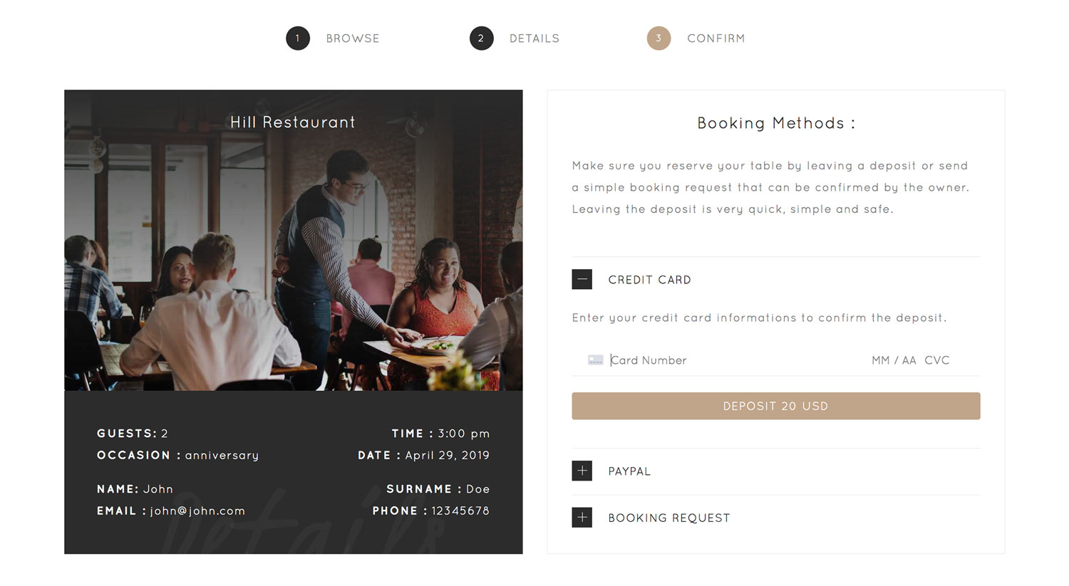 Table Reservation - Confirm