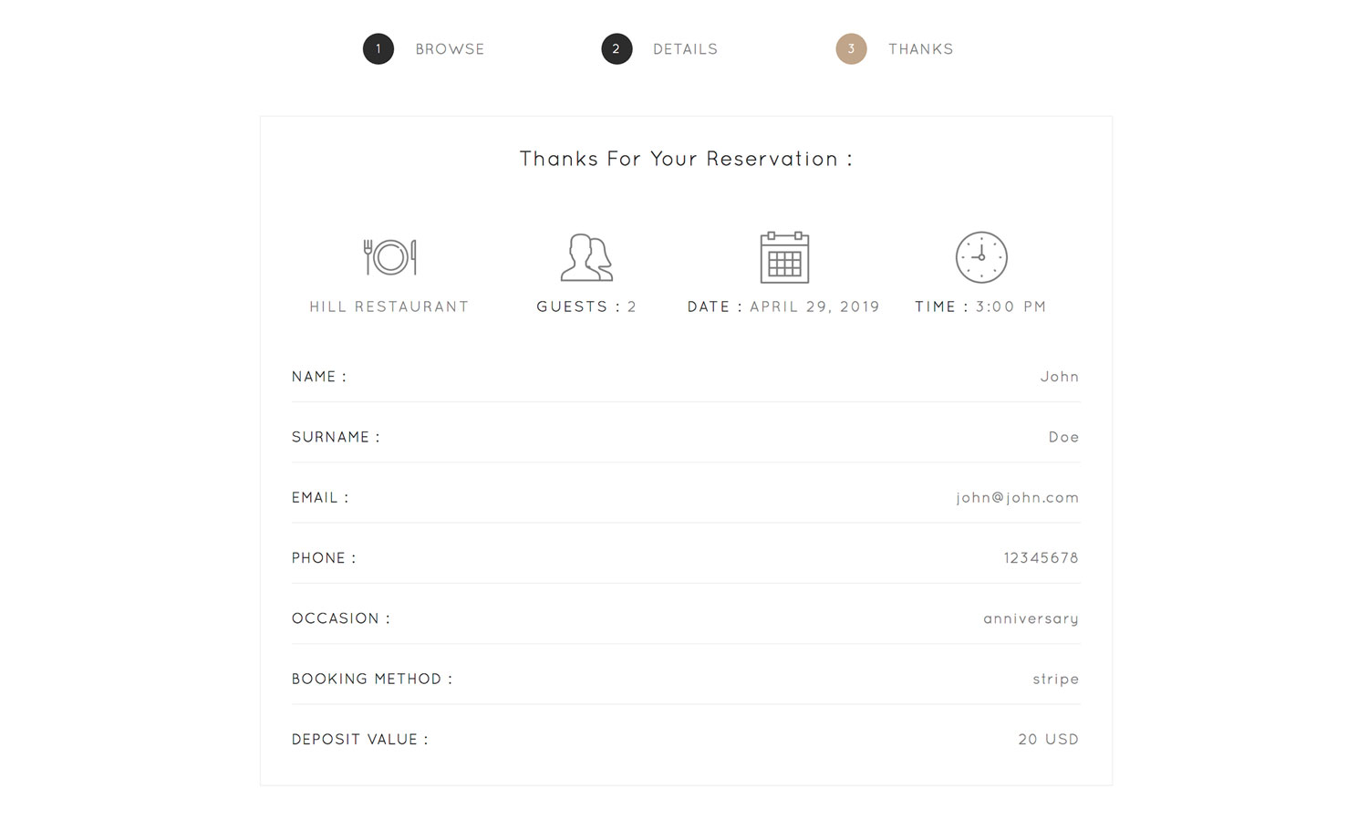 Table Reservation - Thanks