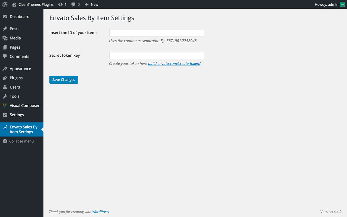 Screen of the plugin settings