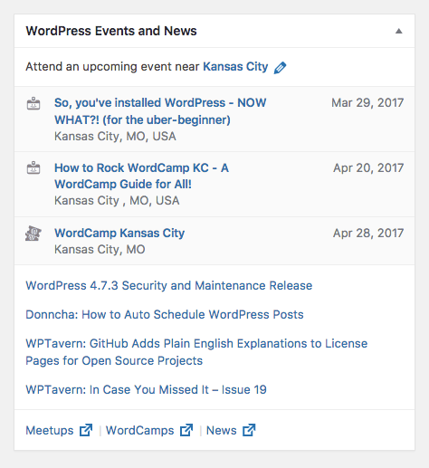 The new combined Events and News widget when a location and events are available