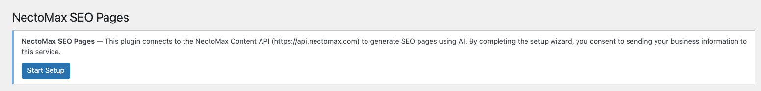 Plugin activation — consent notice and setup wizard link