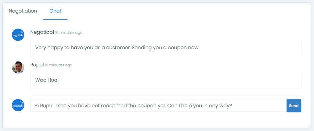 Merchant sending a followup message to the customer via chat dashboard.
