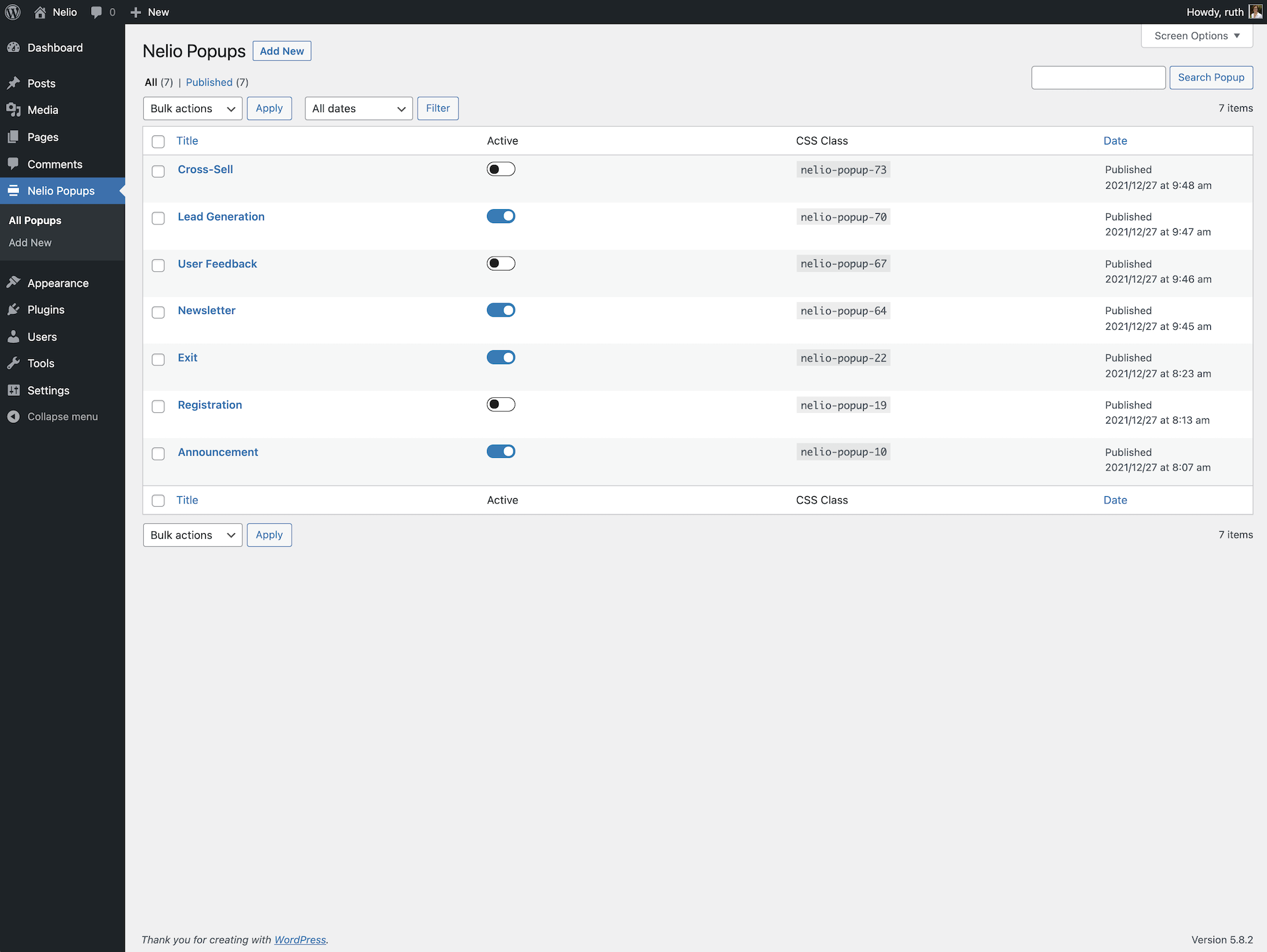 **Multiple Popups.** Create as many popups as you want and enable/disable them when you need to.