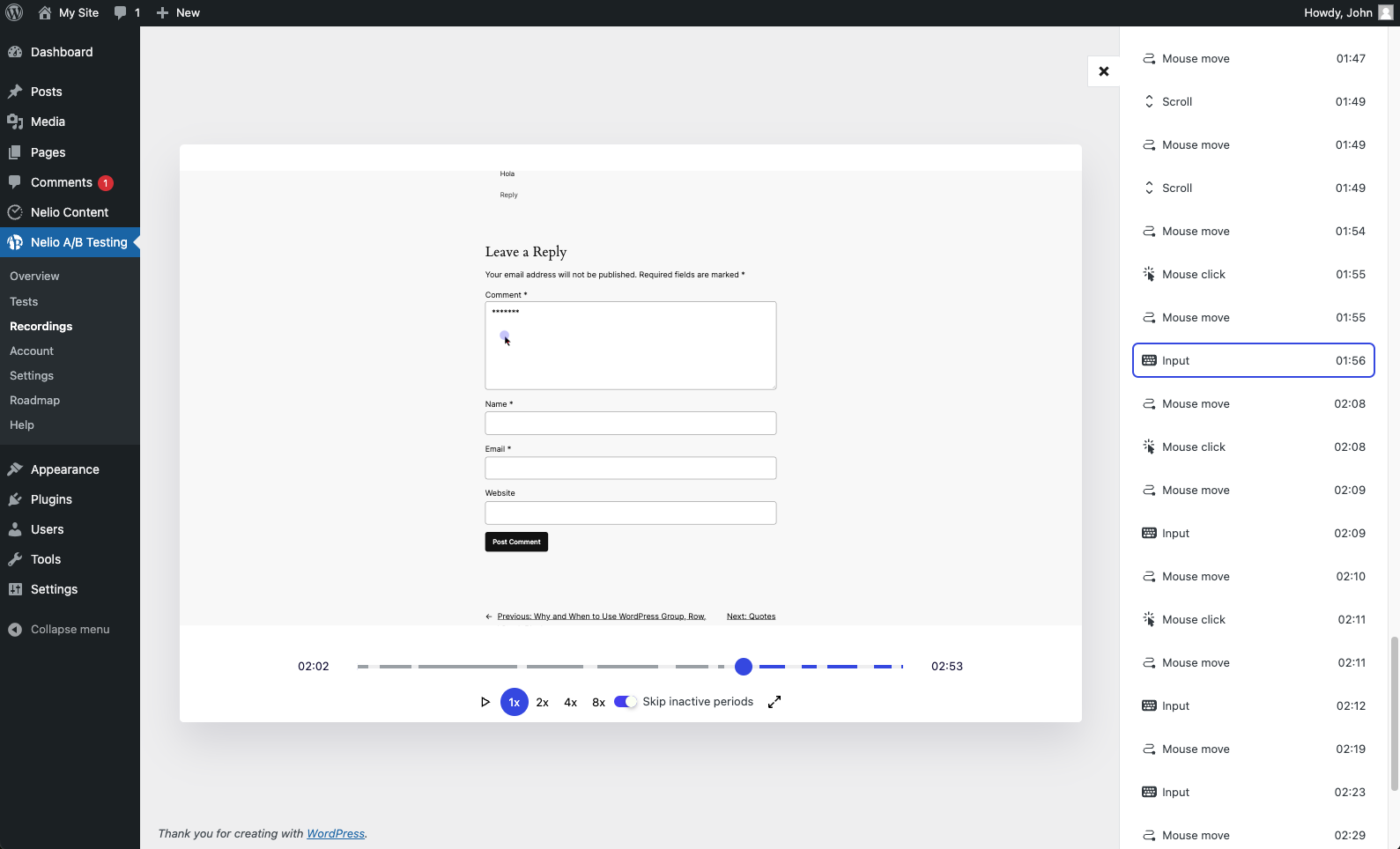 **Privacy-first session recordings**. As any input element is highly likely to contain sensitive text such as email or password, Nelio Session Recordings mask these by default.