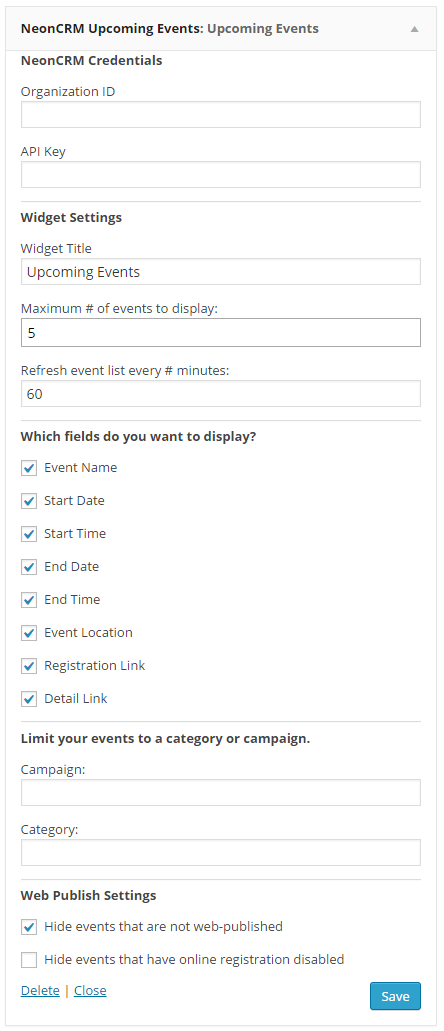 Configure each widget's settings