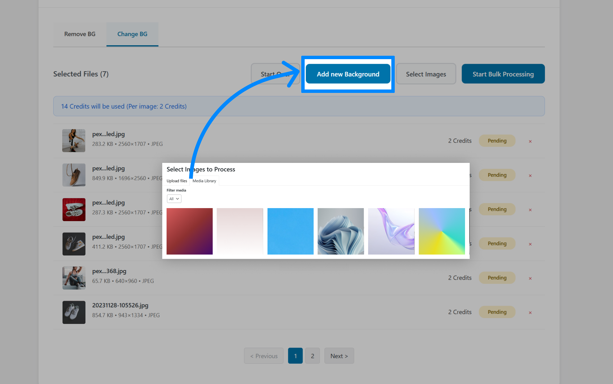 Change Background tab and add new backgrounds.