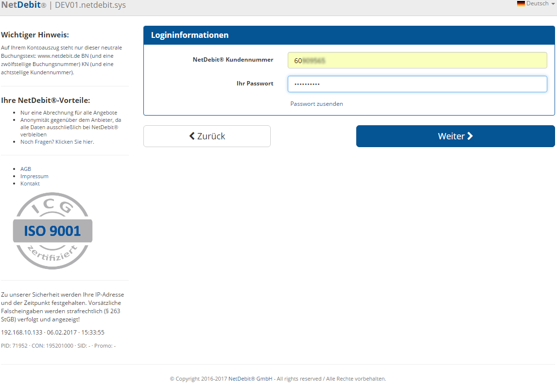 NetDebit® paymentform step 2