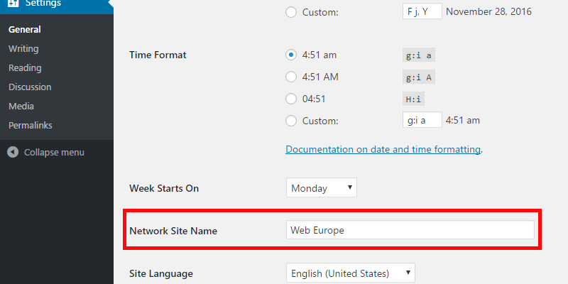 Site Name Field in Genera Settings