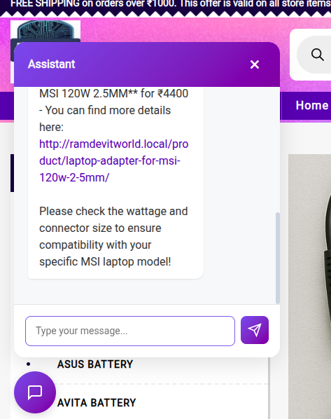 **Chat Interaction:** Example of a user asking a question and the AI responding.