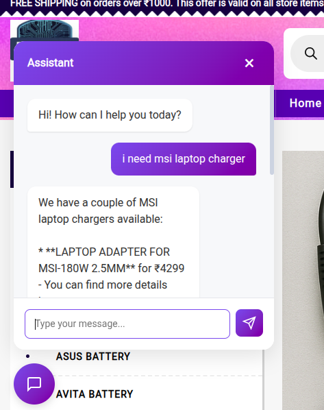 **Chat Response:** Smart chat response along with product links.