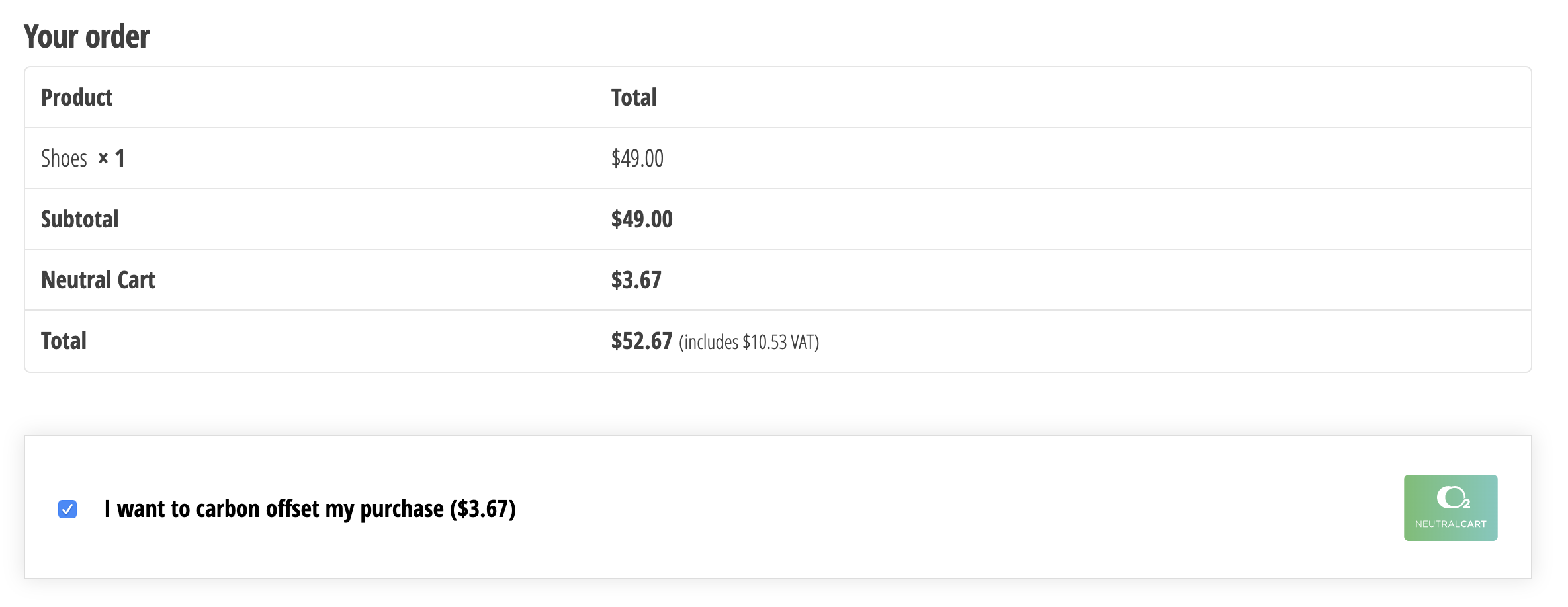 Carbon offsetting will be an option in the existing checkout view