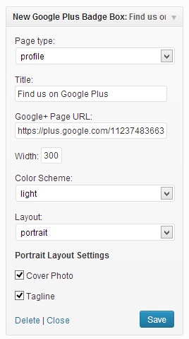 Widget options.